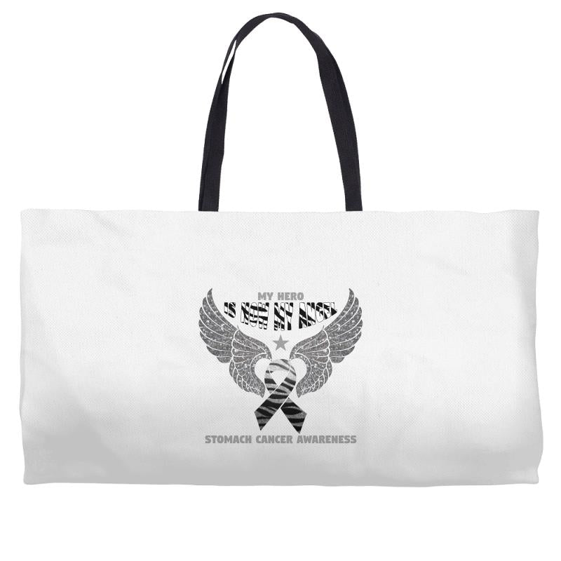 my hero is now my angel stomach cancer awreness Weekender Totes