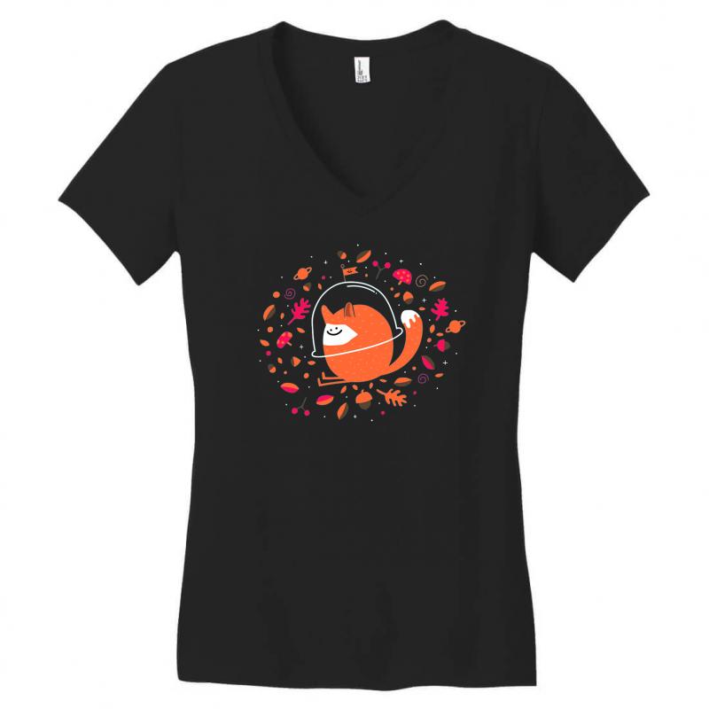 happy space fox   porky roebuck Women's V-Neck T-Shirt