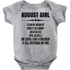 Super August Girl Baby Onesie