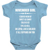 Super November Girl Baby Onesie