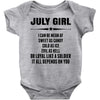 Super July Girl Baby Onesie