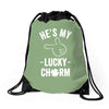 he's my lucky charm Drawstring Bags