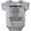 Super November Girl Baby Onesie