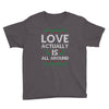 Love Actually Is All Around Ugly Christmas for dark Youth Tee